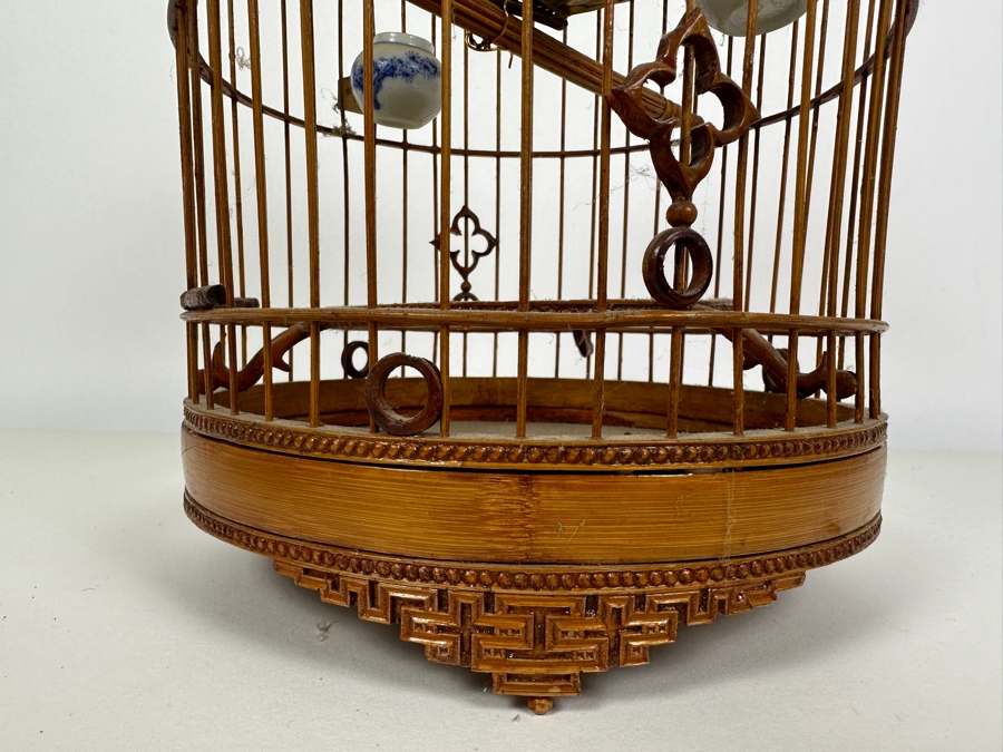 Vintage Chinese Bamboo Birdcage With Waterpots 15H [Photo 16]