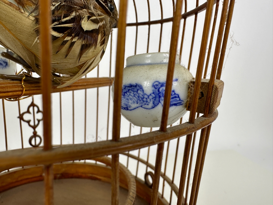 Vintage Chinese Bamboo Birdcage With Waterpots 15H [Photo 15]