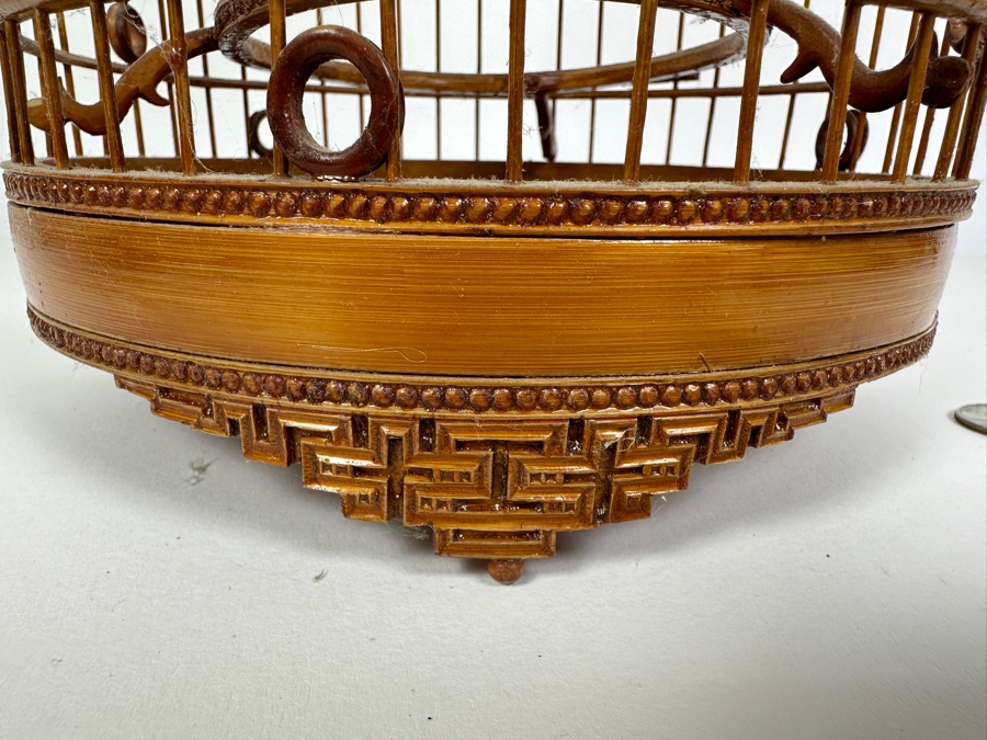 Vintage Chinese Bamboo Birdcage With Waterpots 15H [Photo 5]