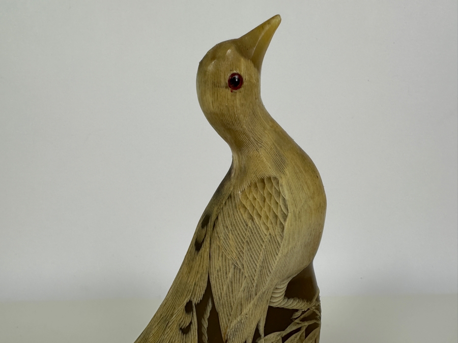 Pair Of Vintage Hand Carved Horn Birds Figurines 7.25H [Photo 5]