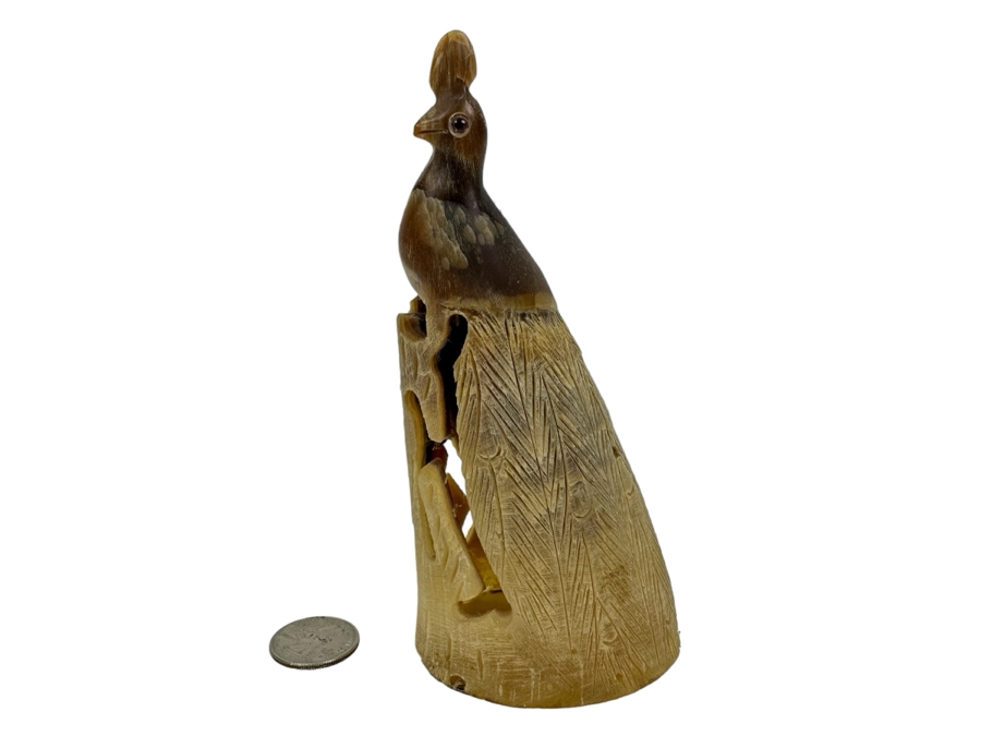 Pair Of Vintage Hand Carved Horn Birds Figurines 7.25H [Photo 3]