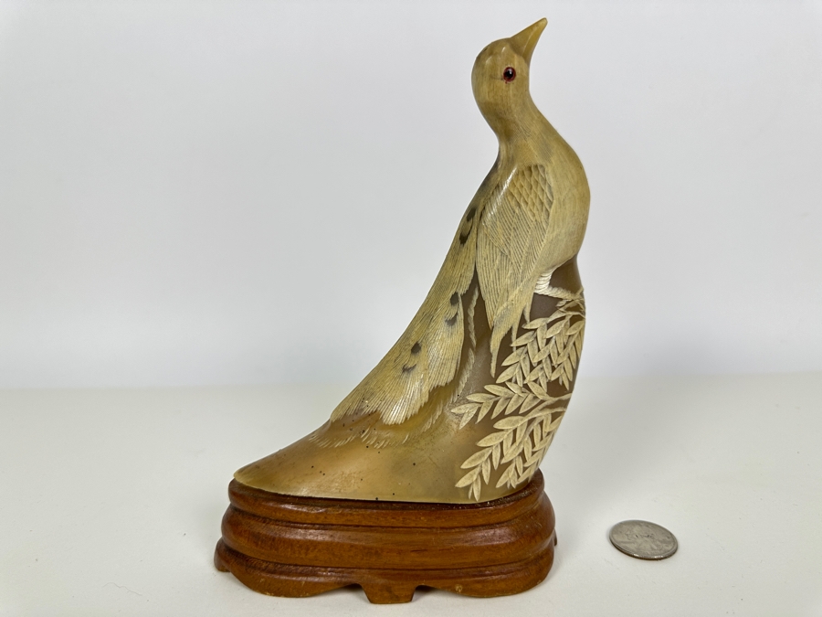Pair Of Vintage Hand Carved Horn Birds Figurines 7.25H [Photo 4]
