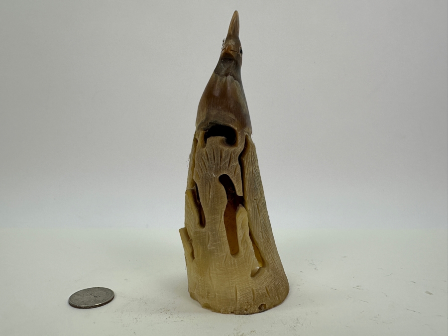 Pair Of Vintage Hand Carved Horn Birds Figurines 7.25H [Photo 13]