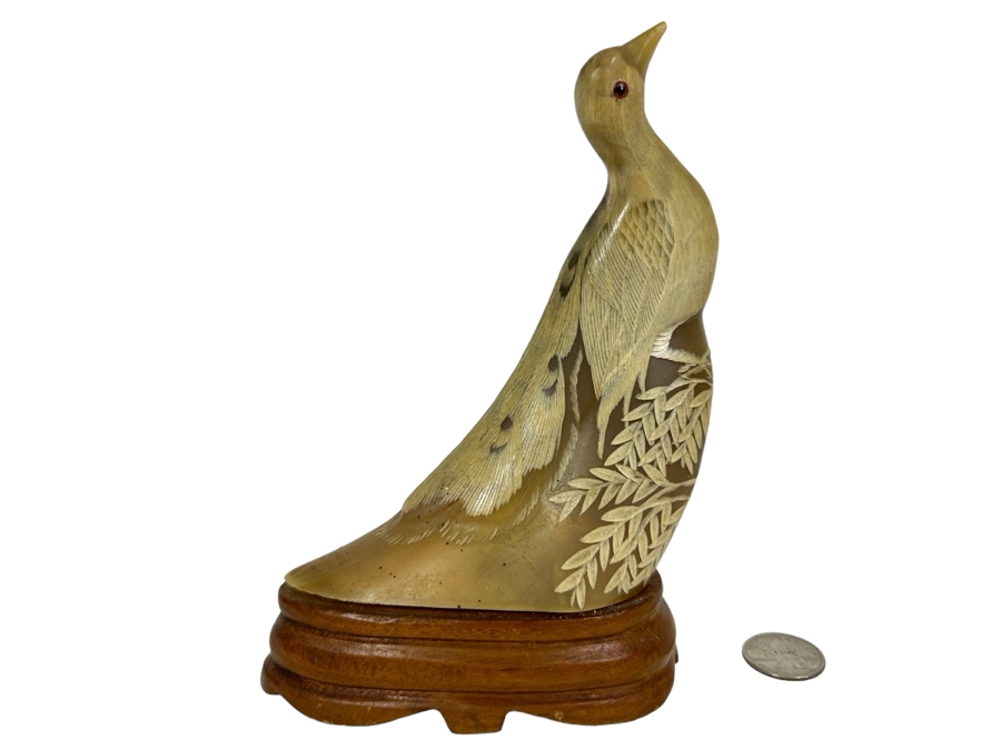 Pair Of Vintage Hand Carved Horn Birds Figurines 7.25H [Photo 2]