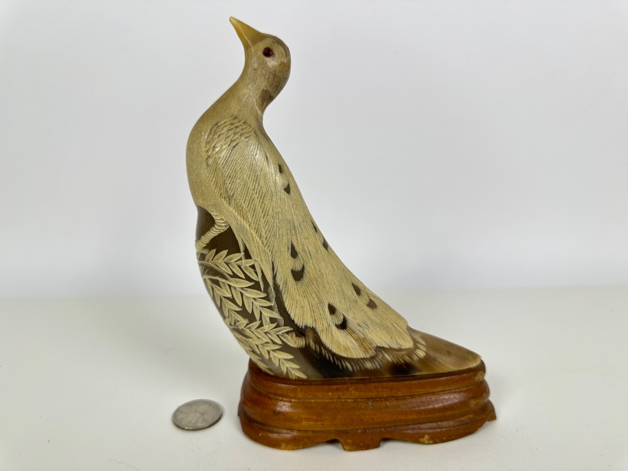 Pair Of Vintage Hand Carved Horn Birds Figurines 7.25H [Photo 8]