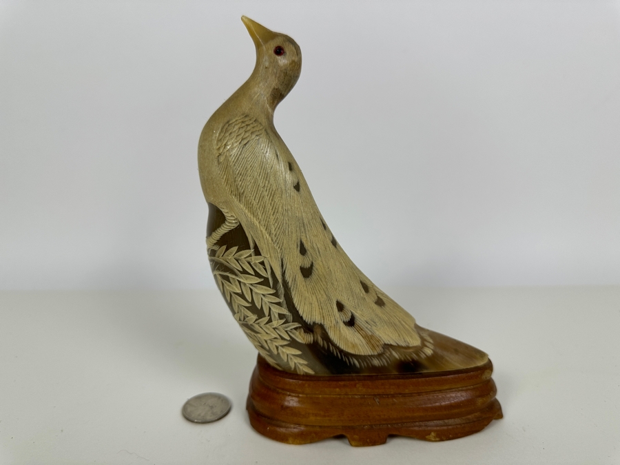 Pair Of Vintage Hand Carved Horn Birds Figurines 7.25H [Photo 7]