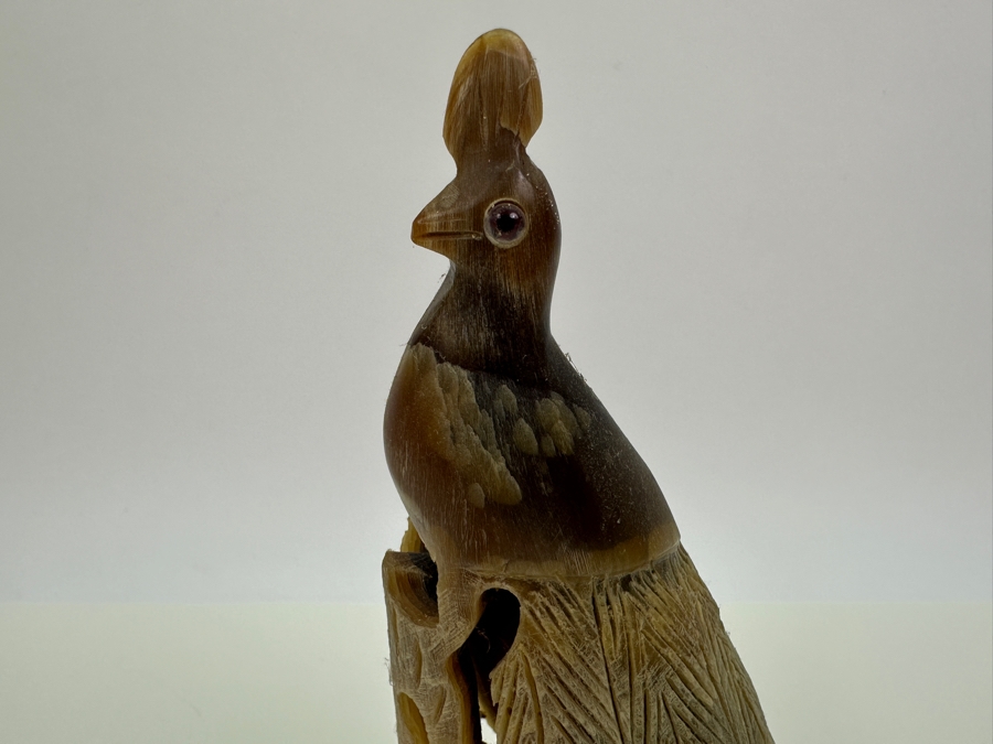 Pair Of Vintage Hand Carved Horn Birds Figurines 7.25H [Photo 12]