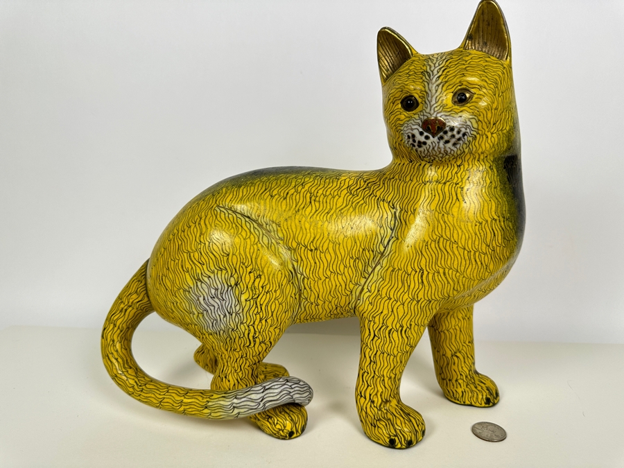Large Vintage Chinese Cloisonne Cat Figurine 13W X 6D X 12H [Photo 2]