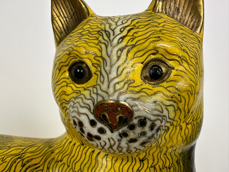 Large Vintage Chinese Cloisonne Cat Figurine 13W X 6D X 12H [Photo 4]