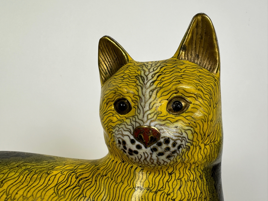 Large Vintage Chinese Cloisonne Cat Figurine 13W X 6D X 12H [Photo 3]