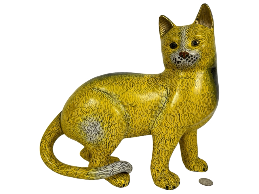 Large Vintage Chinese Cloisonne Cat Figurine 13W X 6D X 12H