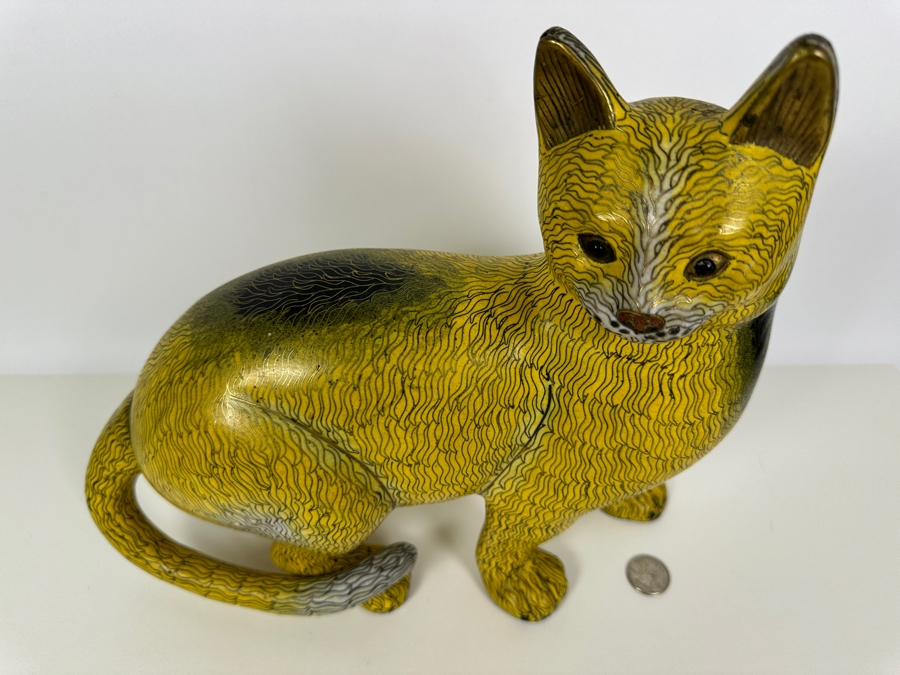 Large Vintage Chinese Cloisonne Cat Figurine 13W X 6D X 12H [Photo 5]