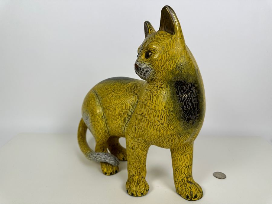 Large Vintage Chinese Cloisonne Cat Figurine 13W X 6D X 12H [Photo 6]