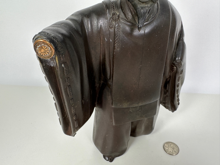 Antique Japanese Bronze Noh Actor Okimono 8W X 3D X 11H [Photo 12]