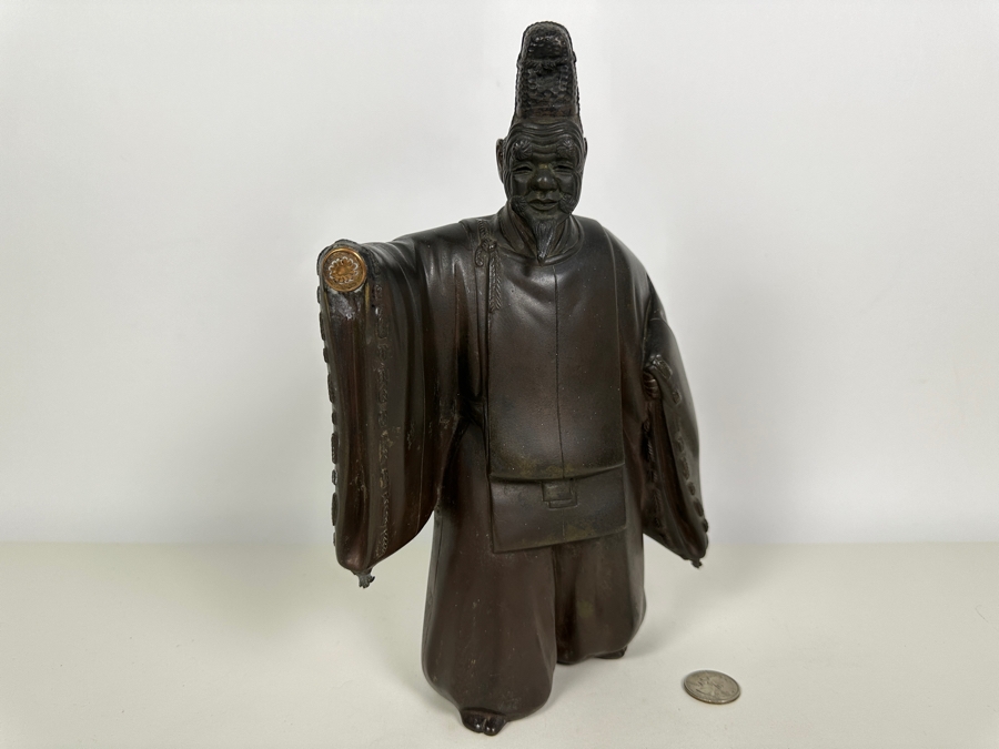 Antique Japanese Bronze Noh Actor Okimono 8W X 3D X 11H [Photo 6]