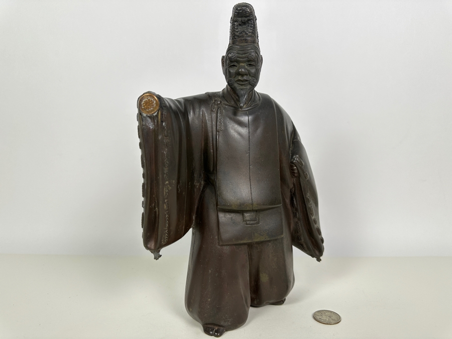 Antique Japanese Bronze Noh Actor Okimono 8W X 3D X 11H [Photo 8]