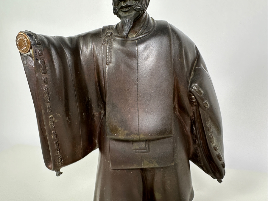 Antique Japanese Bronze Noh Actor Okimono 8W X 3D X 11H [Photo 15]