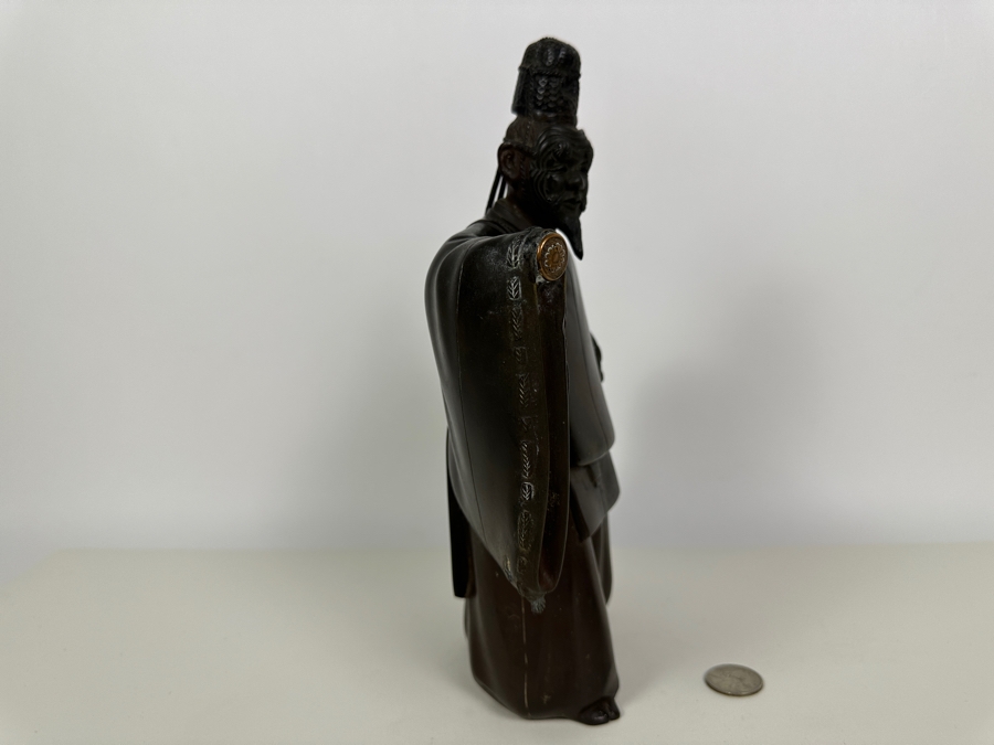 Antique Japanese Bronze Noh Actor Okimono 8W X 3D X 11H [Photo 17]