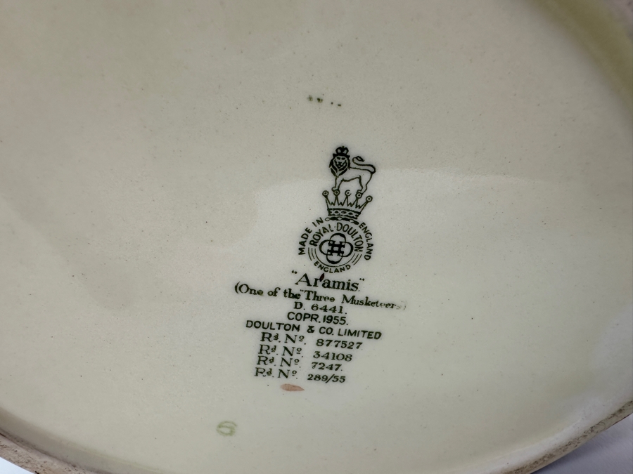 Vintage Royal Doulton 'Aramis' (One of the Three Musketeers) Large Toby Jug 7.25'H [Photo 9]