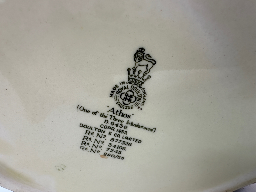 Vintage Royal Doulton 'Athos' (One of the Three Musketeers) Large Toby Jug 7.25'H [Photo 9]