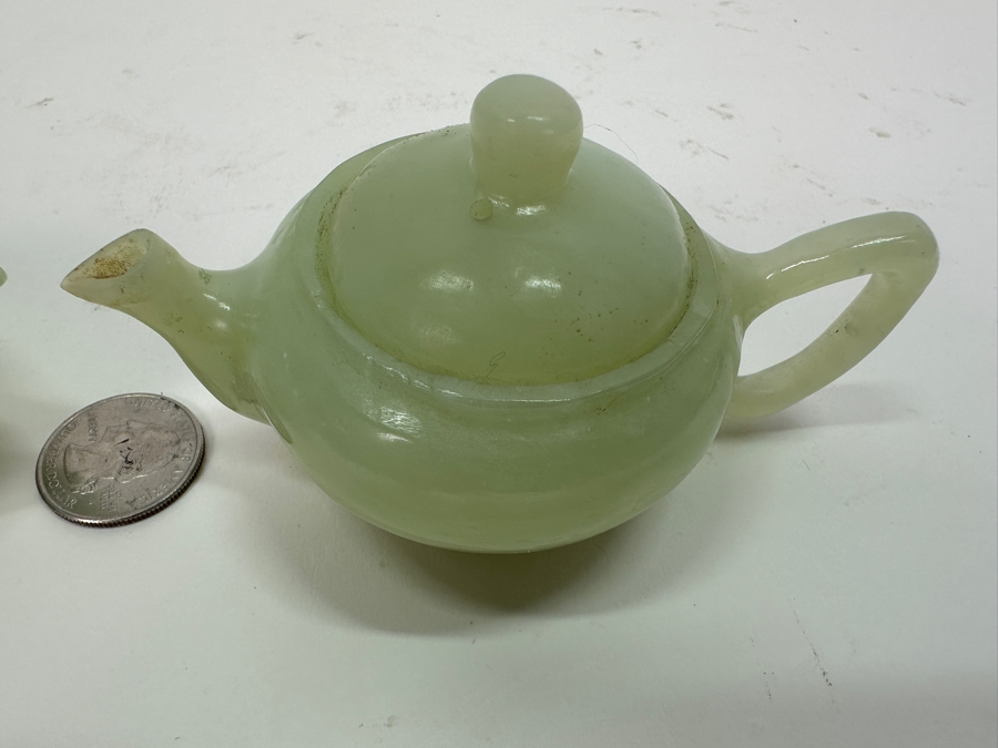 Pair Of Chinese Miniature Jade Teapots 4W X 2H