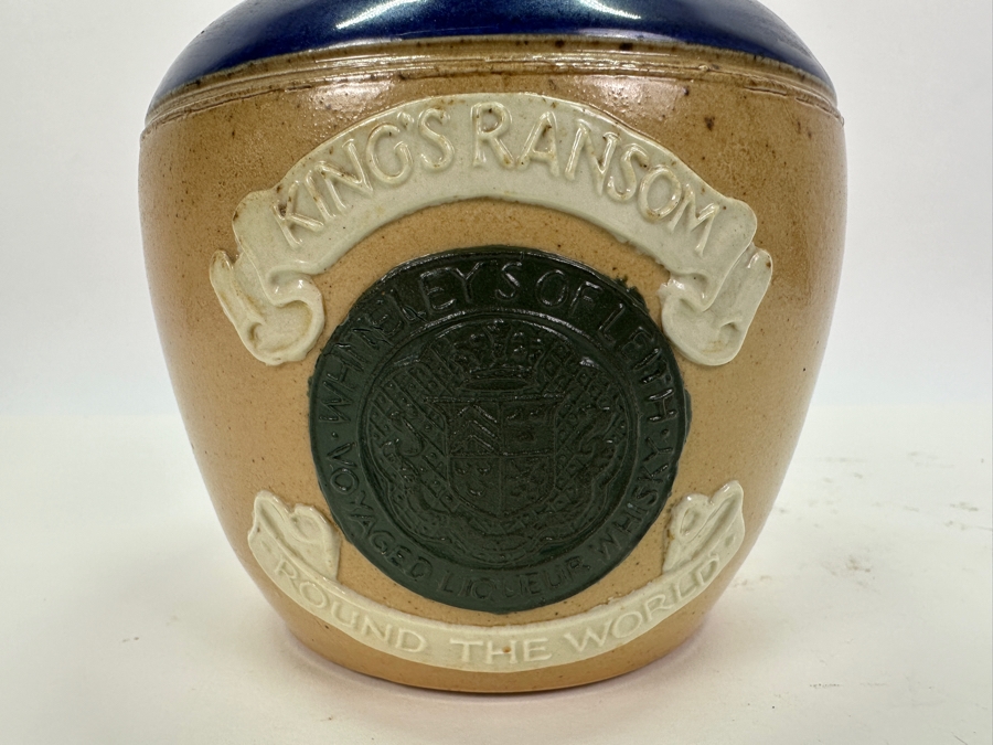 Vintage King's Ransom Whiskey Stoneware Bottle With Biltmore Hotel Los Angeles Label Underneath Bottle 8.5H [Photo 2]