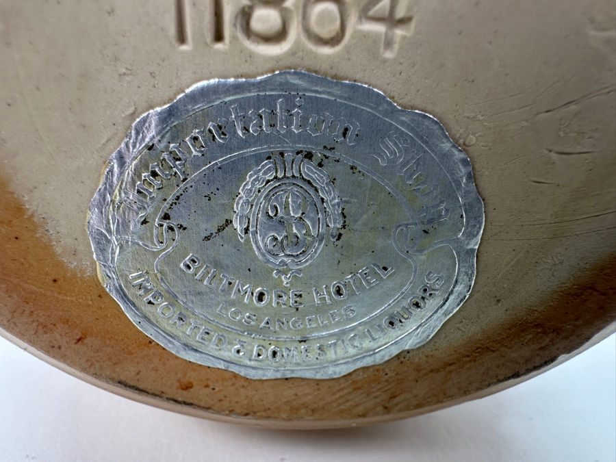 Vintage King's Ransom Whiskey Stoneware Bottle With Biltmore Hotel Los Angeles Label Underneath Bottle 8.5H [Photo 6]