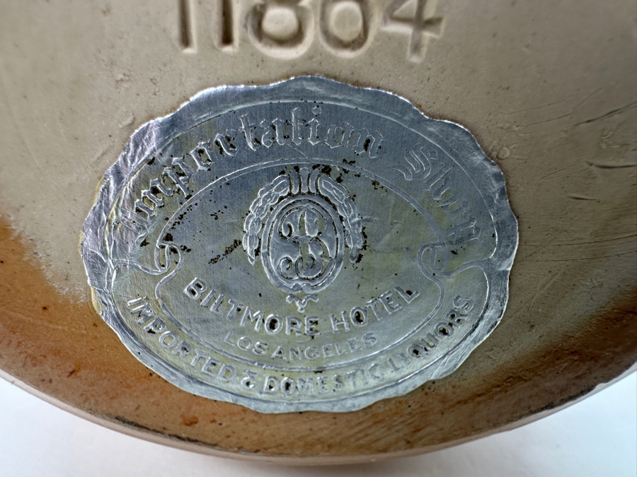Vintage King's Ransom Whiskey Stoneware Bottle With Biltmore Hotel Los Angeles Label Underneath Bottle 8.5H [Photo 7]