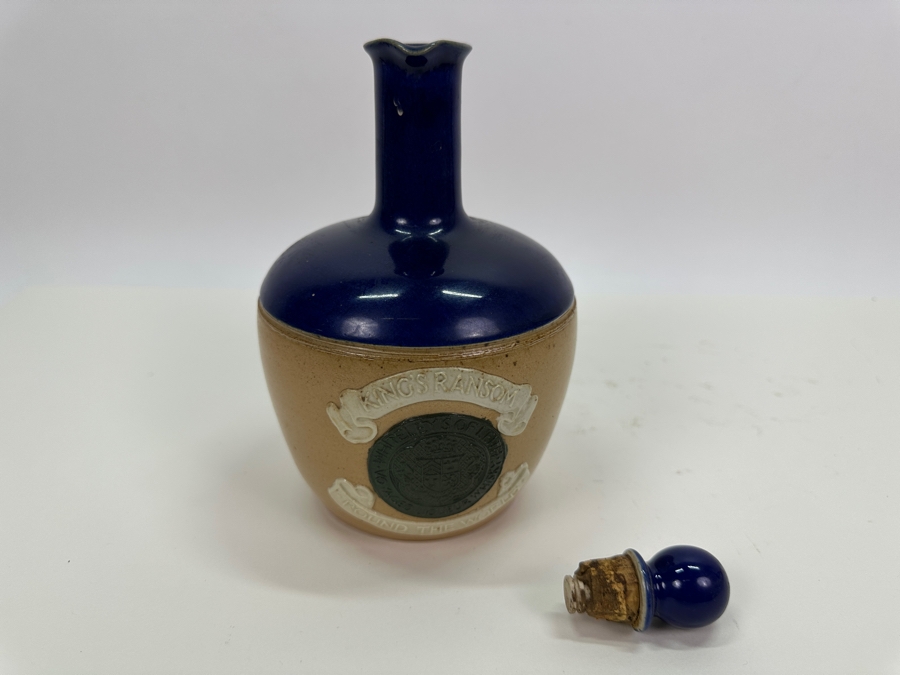 Vintage King's Ransom Whiskey Stoneware Bottle With Biltmore Hotel Los Angeles Label Underneath Bottle 8.5H [Photo 8]