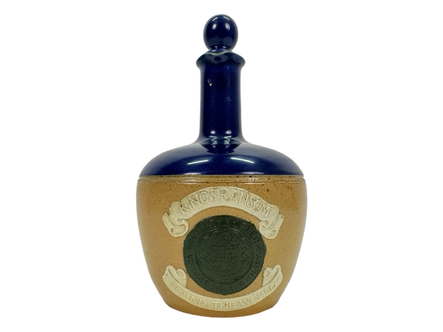 Vintage King's Ransom Whiskey Stoneware Bottle With Biltmore Hotel Los Angeles Label Underneath Bottle 8.5H