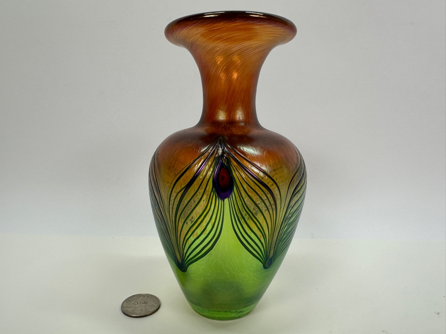 Robert Held Signed Hand Made Art Glass Vase 6.5H