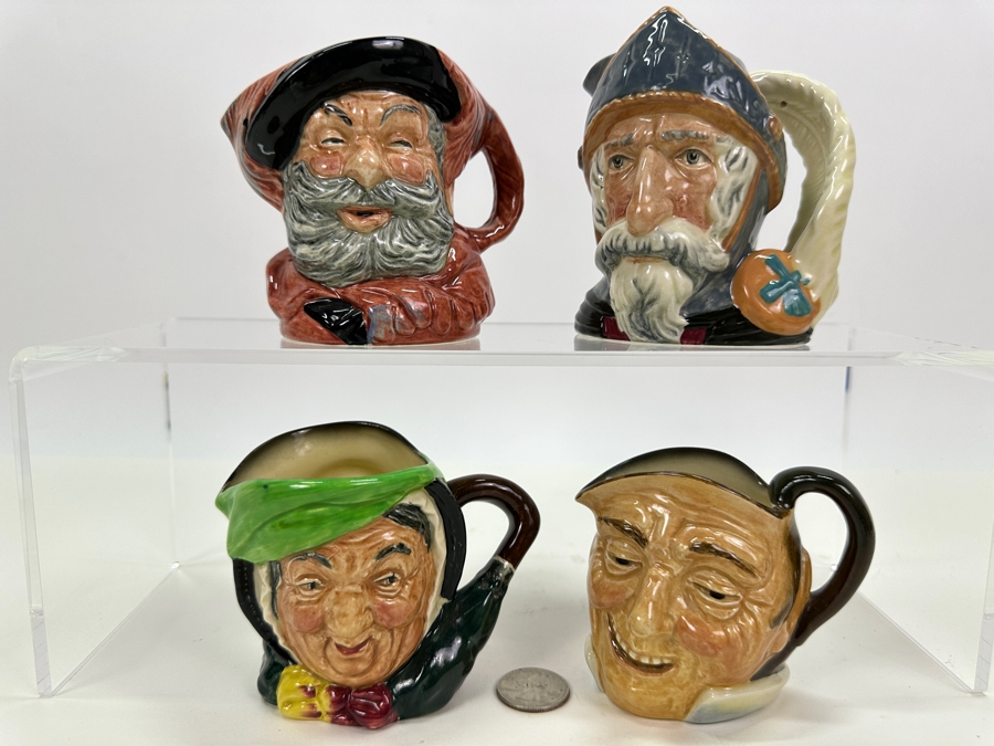 Set Of Four Small Royal Doulton Toby Jugs: Sairey Gump (A Mark), Farmer John (A Mark), Falstaff & Don Quixote 3.5H [Photo 1]