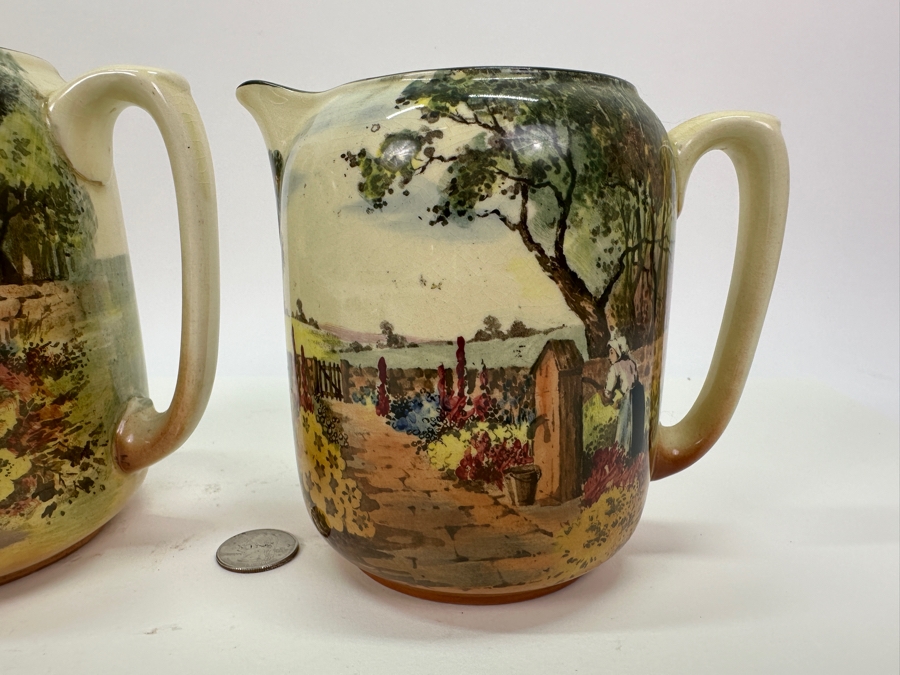 Pair Of Antique Hand Painted Royal Doulton Pitchers 5H & 5.5H [Photo 3]