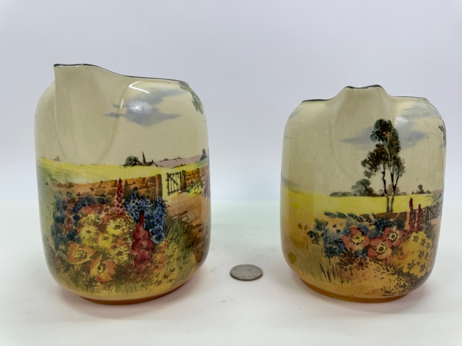 Pair Of Antique Hand Painted Royal Doulton Pitchers 5H & 5.5H [Photo 4]