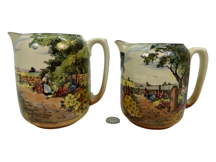 Pair Of Antique Hand Painted Royal Doulton Pitchers 5H & 5.5H [Photo 1]