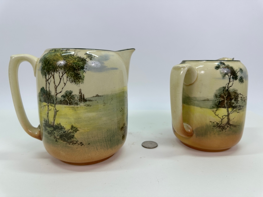 Pair Of Antique Hand Painted Royal Doulton Pitchers 5H & 5.5H [Photo 5]