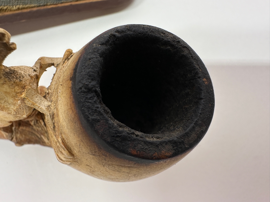 Pair Of Antique Carved Meerschaum / Amber Pipes Carved Horses With Cases 4.5L [Photo 11]