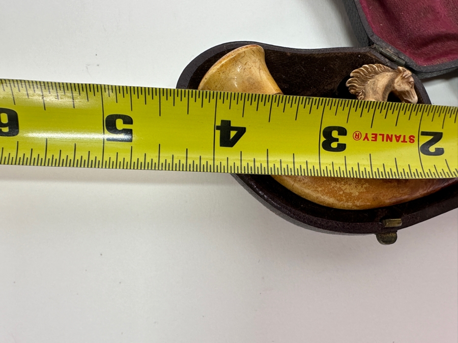 Pair Of Antique Carved Meerschaum / Amber Pipes Carved Horses With Cases 4.5L [Photo 18]