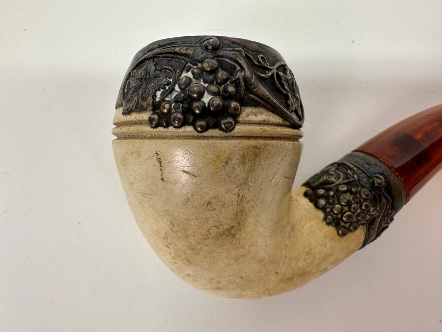 Vintage Sterling Silver / Meerschaum / Amber Pipe 5W [Photo 2]
