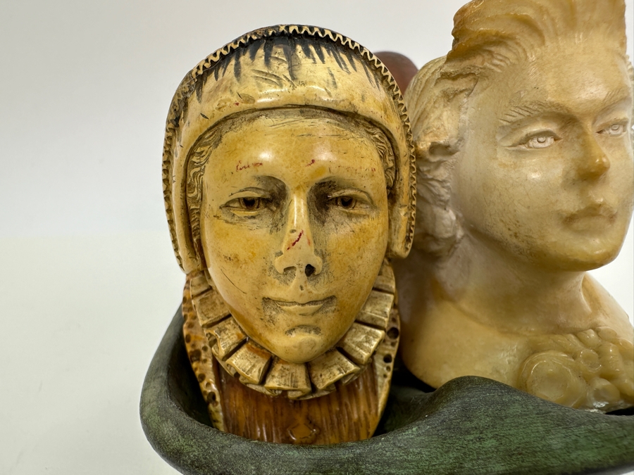 Pair Of Antique Carved Meerschaum / Amber Pipes With Hand Painted Pipe Stand - See Photos [Photo 2]