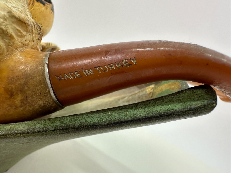Pair Of Antique Carved Meerschaum / Amber Pipes With Hand Painted Pipe Stand - See Photos [Photo 10]