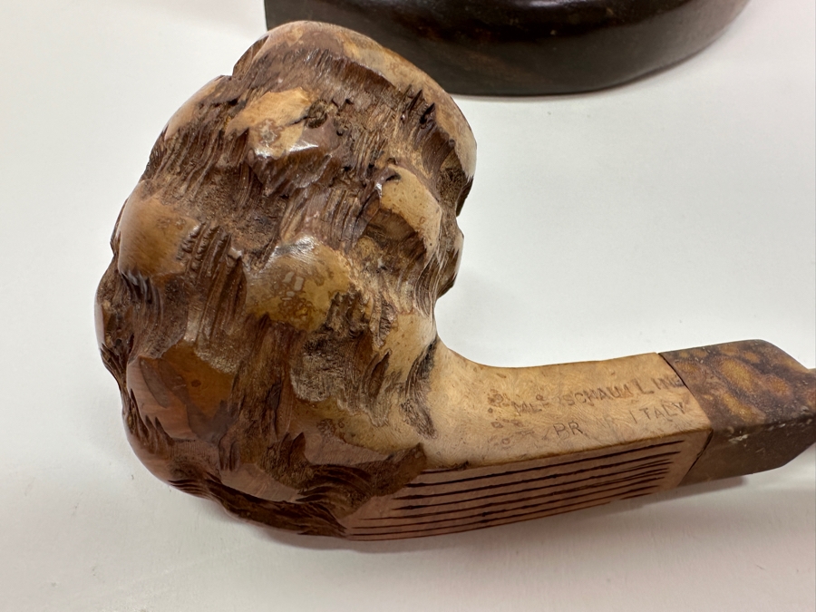 Wooden Pipe Stand With 3 Vintage Pipes: Briar Italy Meerschaum Line, BB&S Londoner London England & Italy [Photo 12]