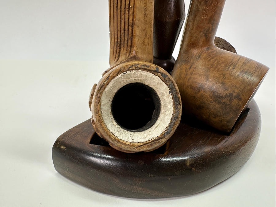 Wooden Pipe Stand With 3 Vintage Pipes: Briar Italy Meerschaum Line, BB&S Londoner London England & Italy [Photo 10]