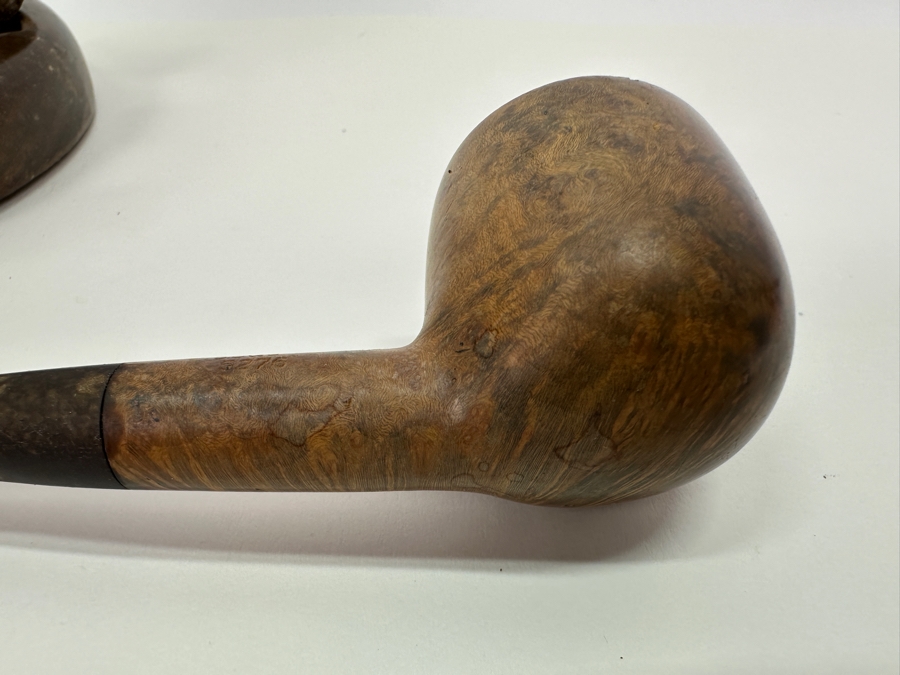 Wooden Pipe Stand With 3 Vintage Pipes: Briar Italy Meerschaum Line, BB&S Londoner London England & Italy [Photo 17]