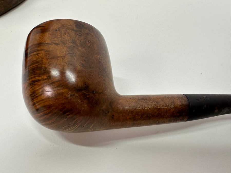 Wooden Pipe Stand With 3 Vintage Pipes: Briar Italy Meerschaum Line, BB&S Londoner London England & Italy [Photo 14]