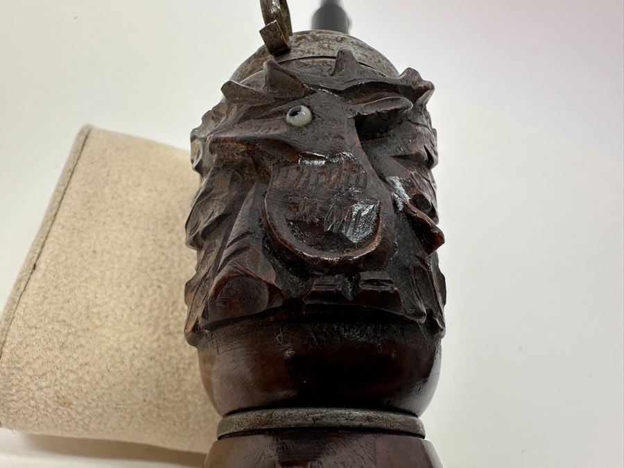 Pair Of Vintage Pipes: Meerschaum / Leather / Amber Pipe & Carved Wooden Pipe [Photo 5]