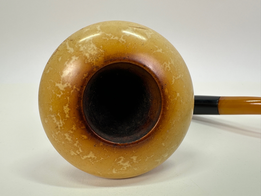 Pair Of Vintage Pipes: Meerschaum / Leather / Amber Pipe & Carved Wooden Pipe [Photo 6]