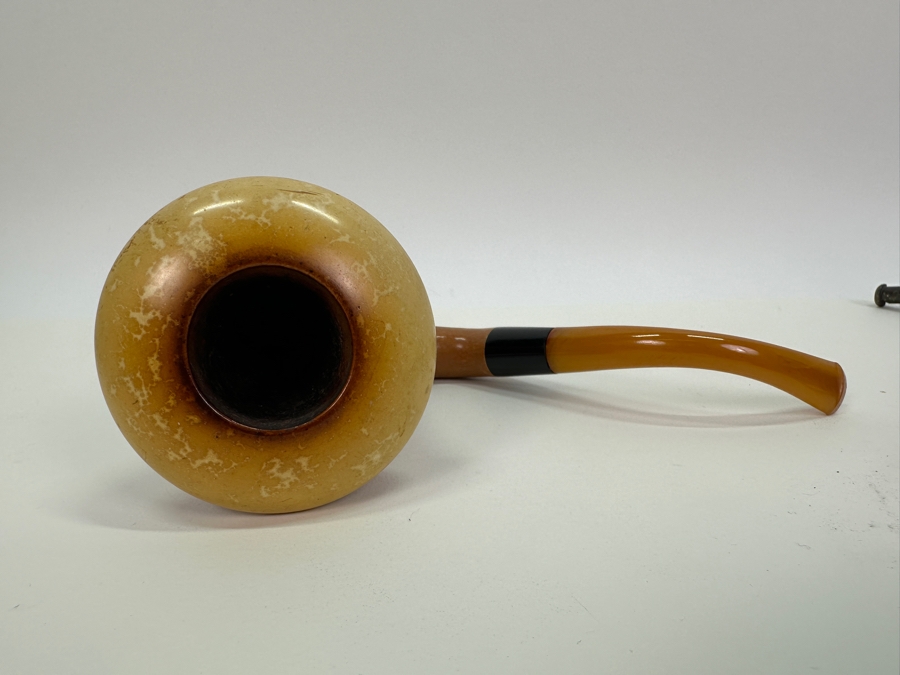 Pair Of Vintage Pipes: Meerschaum / Leather / Amber Pipe & Carved Wooden Pipe [Photo 7]