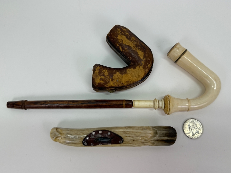 Pair Of Vintage Carved Bone Pipes [Photo 6]