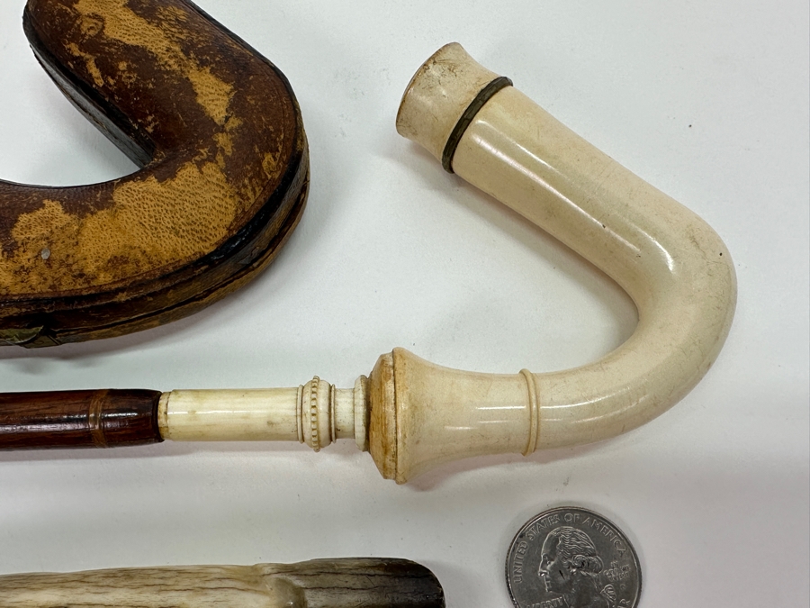 Pair Of Vintage Carved Bone Pipes [Photo 8]